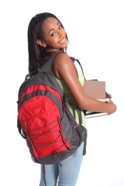 Cute African American high school student girl clipart