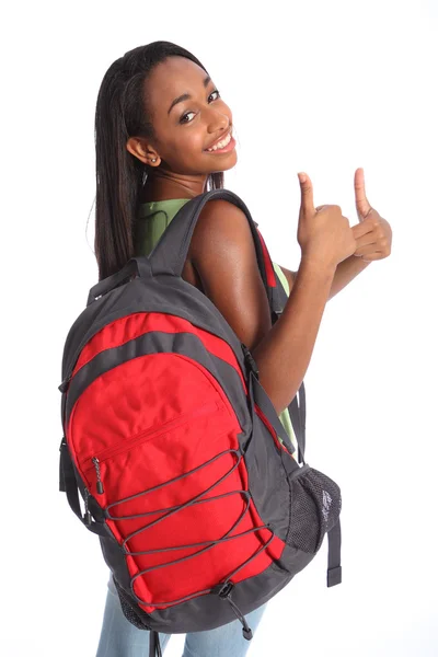 Positive thumbs up by African American school girl — Stock Photo, Image