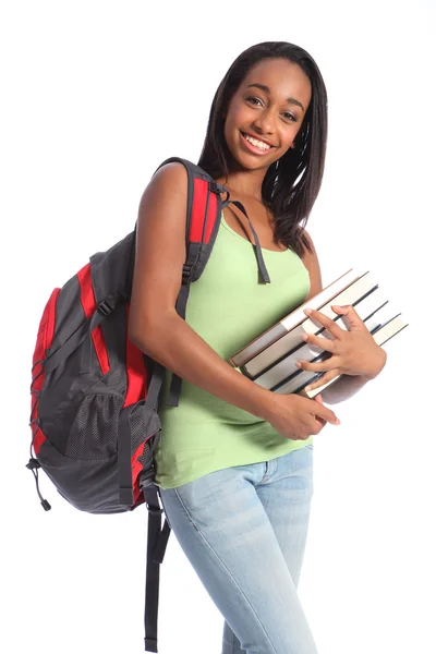 Afryki amerykański nastoletnią student i podręczniki. — Zdjęcie stockowe