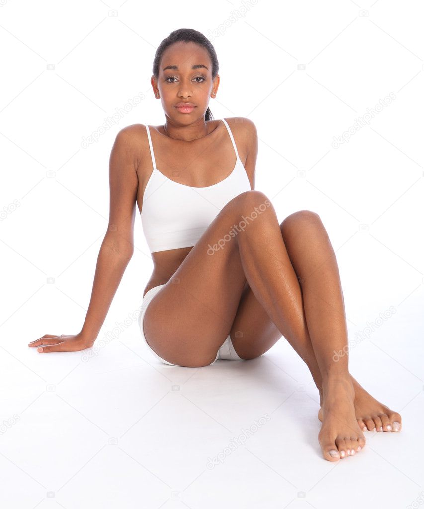 Young black woman fit body wears sports underwear