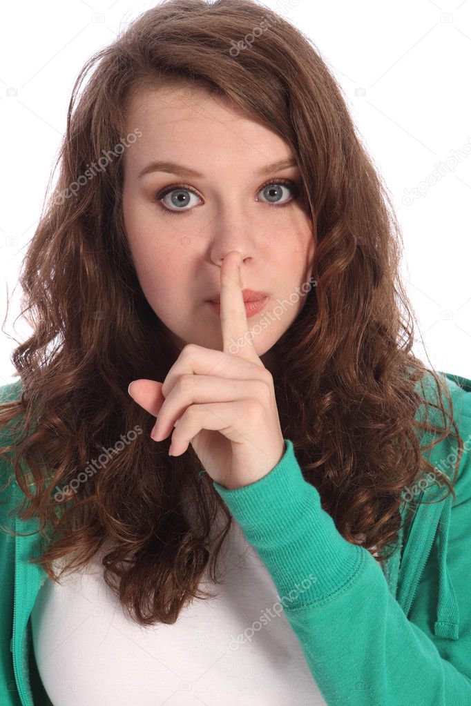 Teenager girl with blue eyes keeping a secret