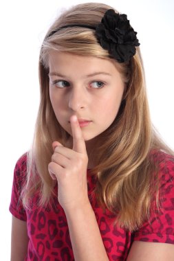 Keep quiet by scared young school girl alone clipart