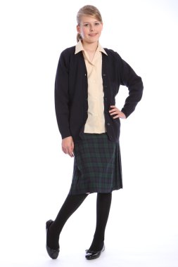 High school education blonde girl in uniform clipart