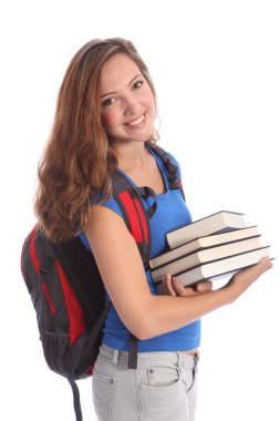 School teenage student girl with education books clipart