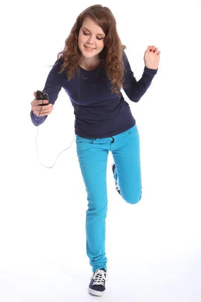 Zabawa taniec do muzyki nastolatka i telefon komórkowy — Zdjęcie stockowe