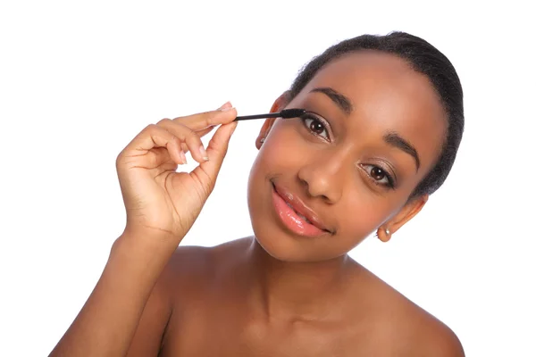 非洲裔美国女人睫毛分离器刷 — 图库照片