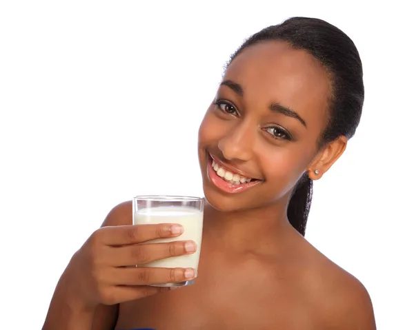 stock image Beautiful African American girl drinking milk