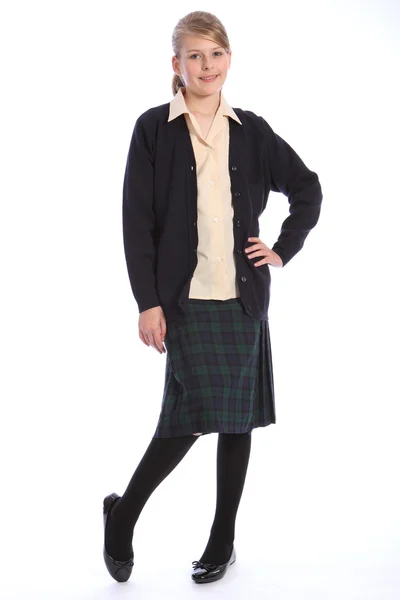 Gymnasiet utbildning blond flicka i uniform — Stockfoto