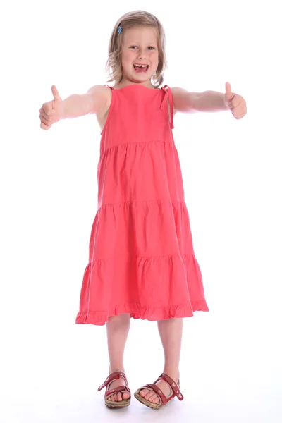 Шість років щаслива шкільна дівчина успіх знак руки — стокове фото