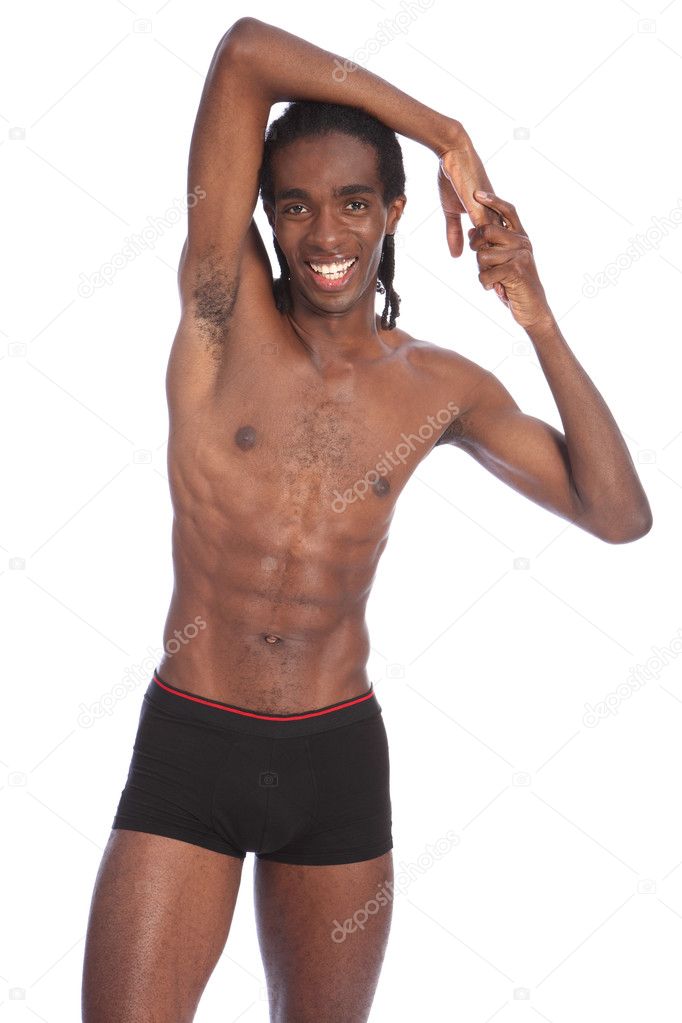 Fit torso healthy body of happy young black man