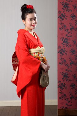 Japan traditional kimono on pretty asian woman clipart