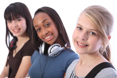 Blonde teenage student girl and ethnic friends clipart