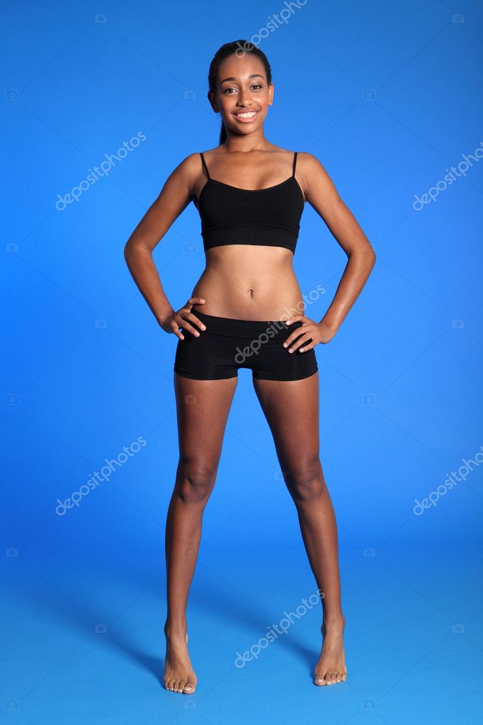 Young African American Girl in Blue Underwear Stock Photo - Image