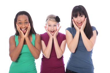 Excited surprise for ethnic teenage girl friends clipart