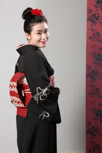 Back view Japanese kimono on happy Asian model — Stock Photo, Image
