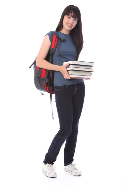 Asian teenager student girl with education books — Stock Photo, Image
