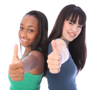 Team success for African and Japanese teenagers clipart