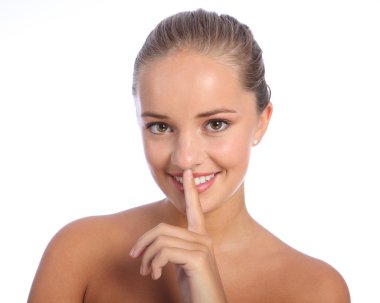 Keep quiet secret smile from beautiful woman clipart