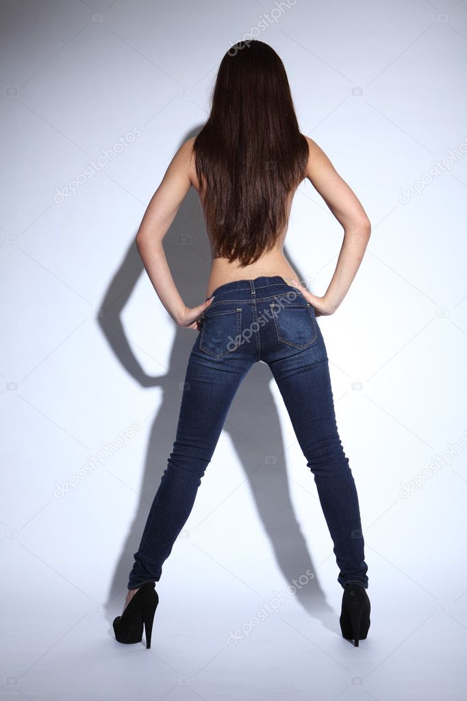 Long brown hair down back of sexy young woman