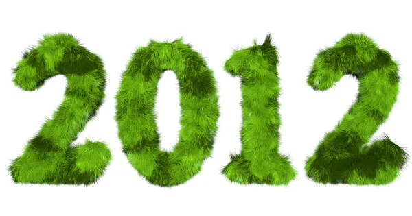 Letras peludas 2012 em verde néon — Fotografia de Stock