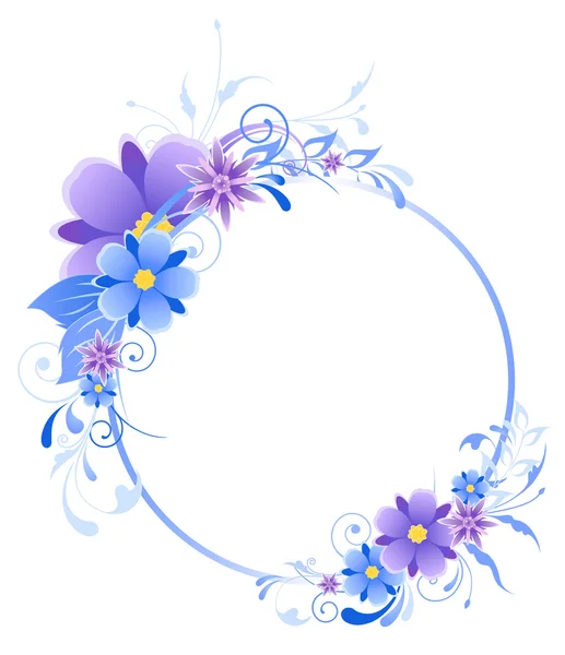 Niebieski transparent z kwiatów, liści i ozdoba — Wektor stockowy