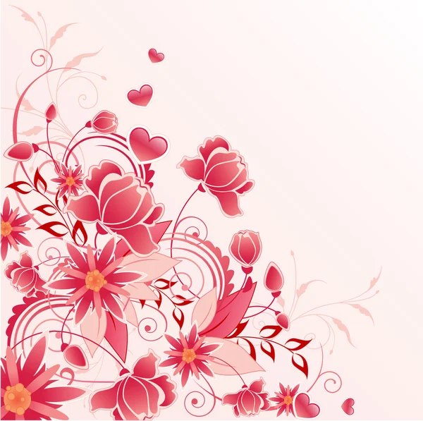 Rode bloemen achtergrond met ornament — Stockvector