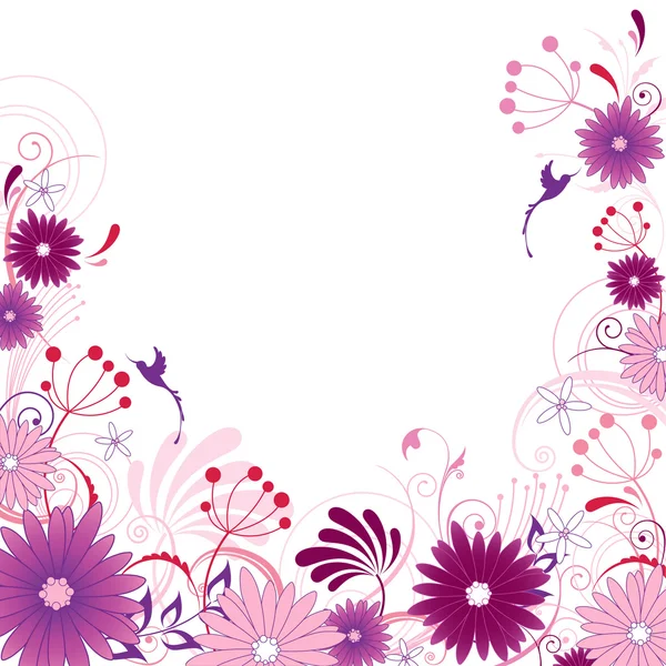 Violette bloemen achtergrond met ornament — Stockvector
