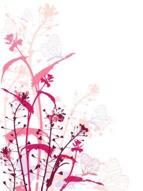 Grunge background with flowers and butterflies clipart