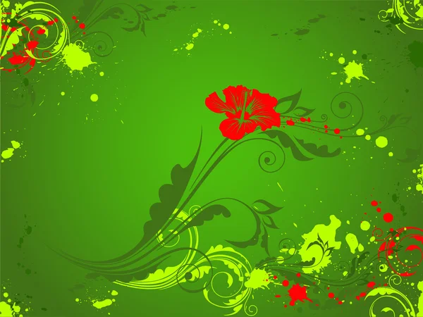 Groene achtergrond met rode bloem — Stockvector