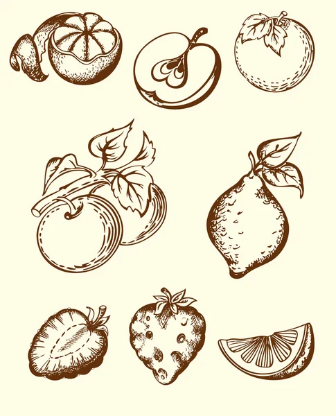 Иконы старинных фруктов — стоковый вектор