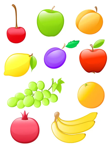 Iconos de la fruta brillante — Vector de stock
