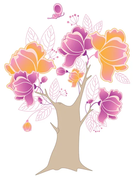 Kvetoucí strom a motýl — Stockový vektor