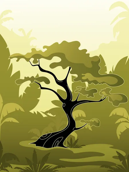 Groene boom in de jungle — Stockvector