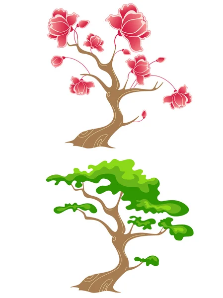 緑と花の木 — ストックベクタ
