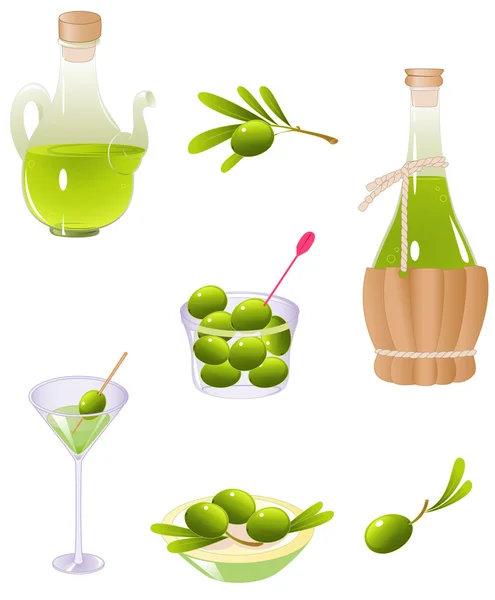 Aceitunas y aceite de oliva — Vector de stock