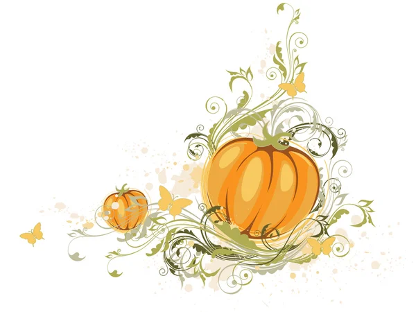 Halloween pumpa och blommig prydnad — Stock vektor