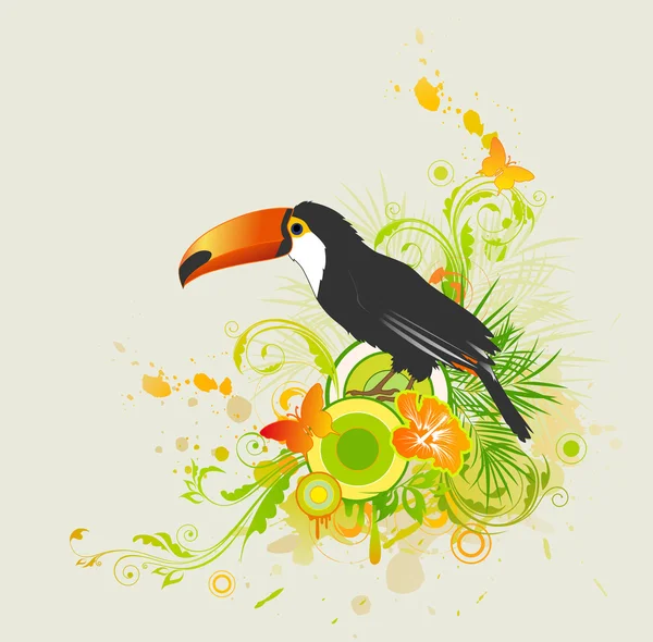 Summer background with ornament and parrot — Stock Vector