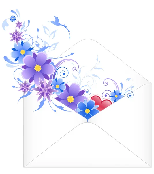 Mavi çiçekli zarf — Stok Vektör