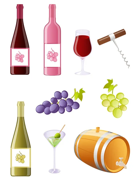 葡萄酒和葡萄图标集 — 图库矢量图片