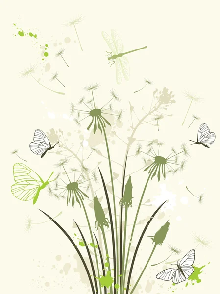 花卉背景与蒲公英 — 图库矢量图片