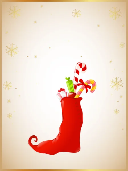 Sfondo natalizio con calzino rosso e regali — Vettoriale Stock