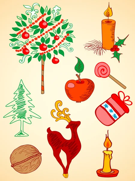 Elementi natalizi disegnati a mano — Vettoriale Stock