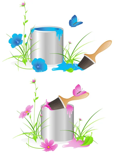 Tin with a paint and brush — Stock Vector