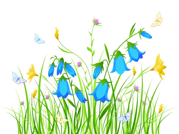 Floral φόντο με μπλε και κίτρινα λουλούδια — Διανυσματικό Αρχείο