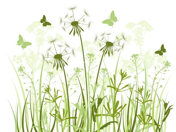 Blumen Hintergrund mit Gras und Löwenzahn — Stockvektor