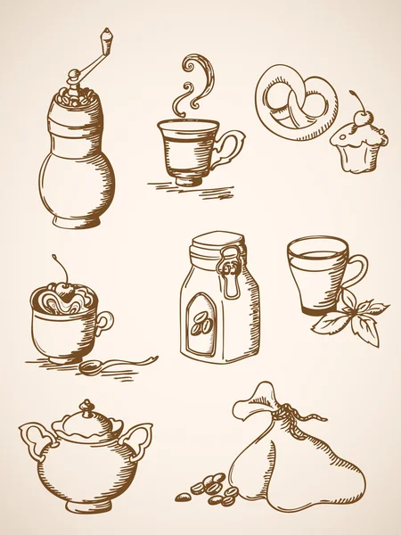 Mano dibujado iconos vintage café — Archivo Imágenes Vectoriales