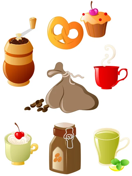Kahve ve çay simge kümesi — Stok Vektör