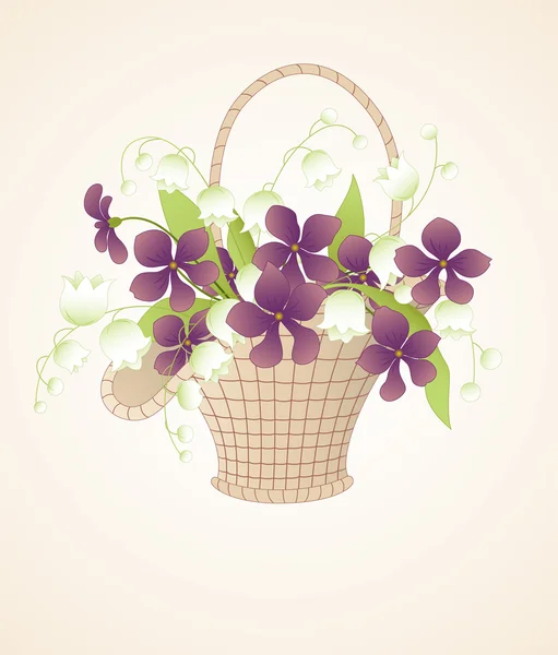 紫罗兰和为山谷百合花束 — 图库矢量图片
