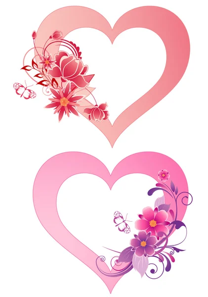 Coeurs avec des fleurs — Image vectorielle