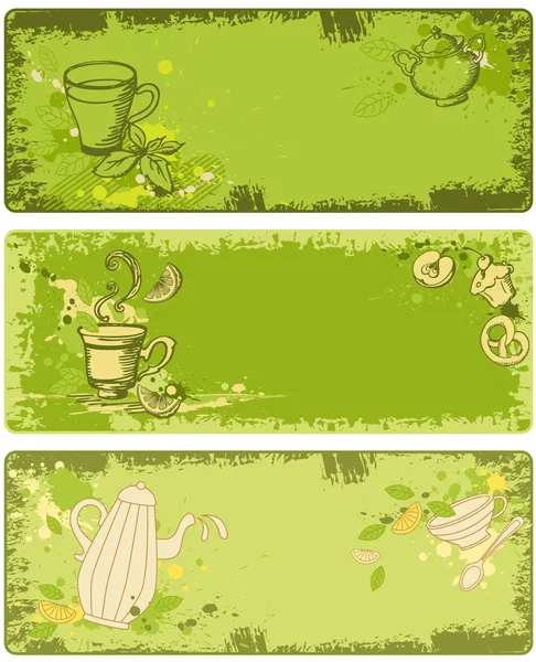 Conjunto de pancartas de té verde — Vector de stock